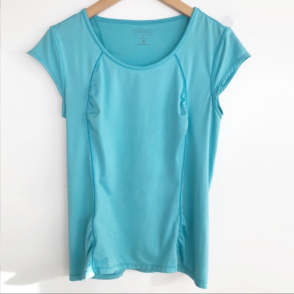 ATHLETA Ruched Workout Top with Zippered Pocket